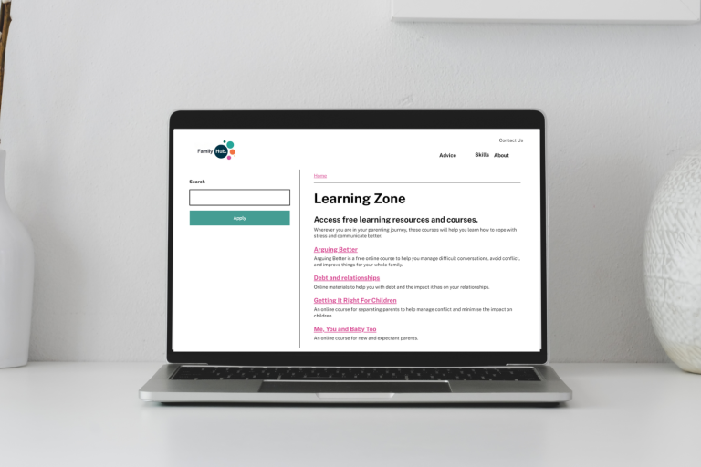 Laptop screen with family hubs learning zone web page